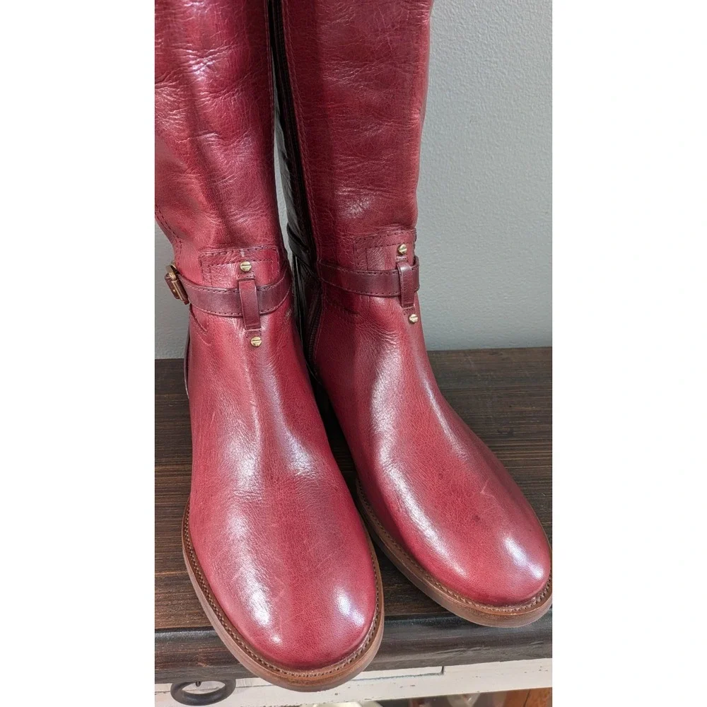 Tory Burch Calista Riding Boots Bordeaux Leather Knee High Womens 9M
